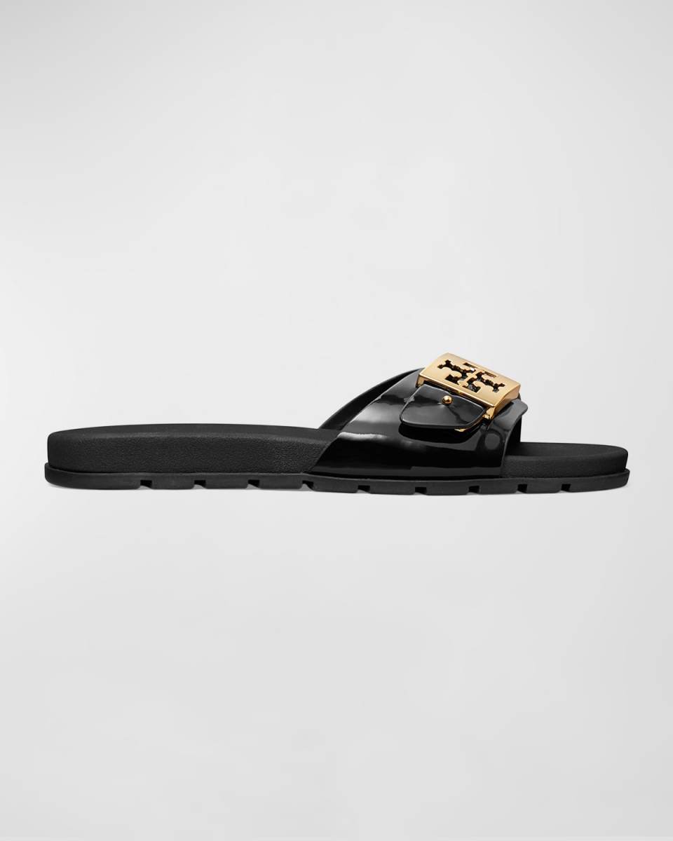 Glossy Buckle Slide Sandals
